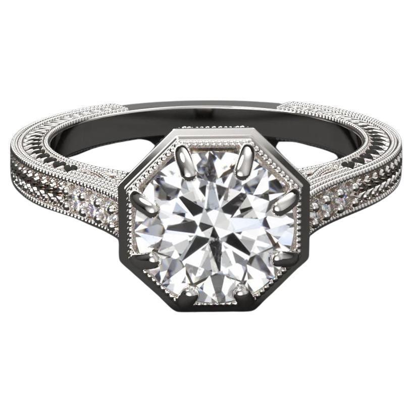 Bague de fiançailles avec diamant taille brillant rond de 1,70 carat certifié GIA, taille excellente