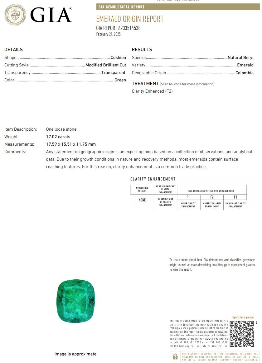 Women's or Men's GIA Certified 17.02 Carat Colombian Emerald and Diamond Ring For Sale