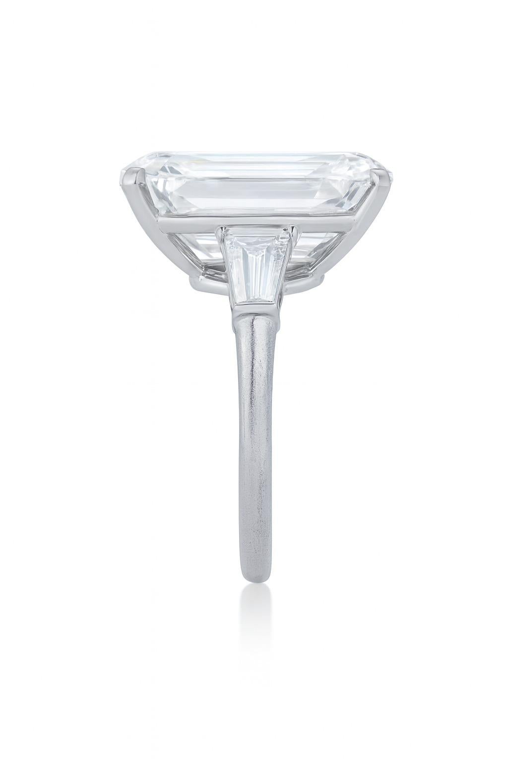 Contemporary GIA Certified 17.02 Carat Emerald Cut Diamond Platinum Tapered Baguette Ring For Sale