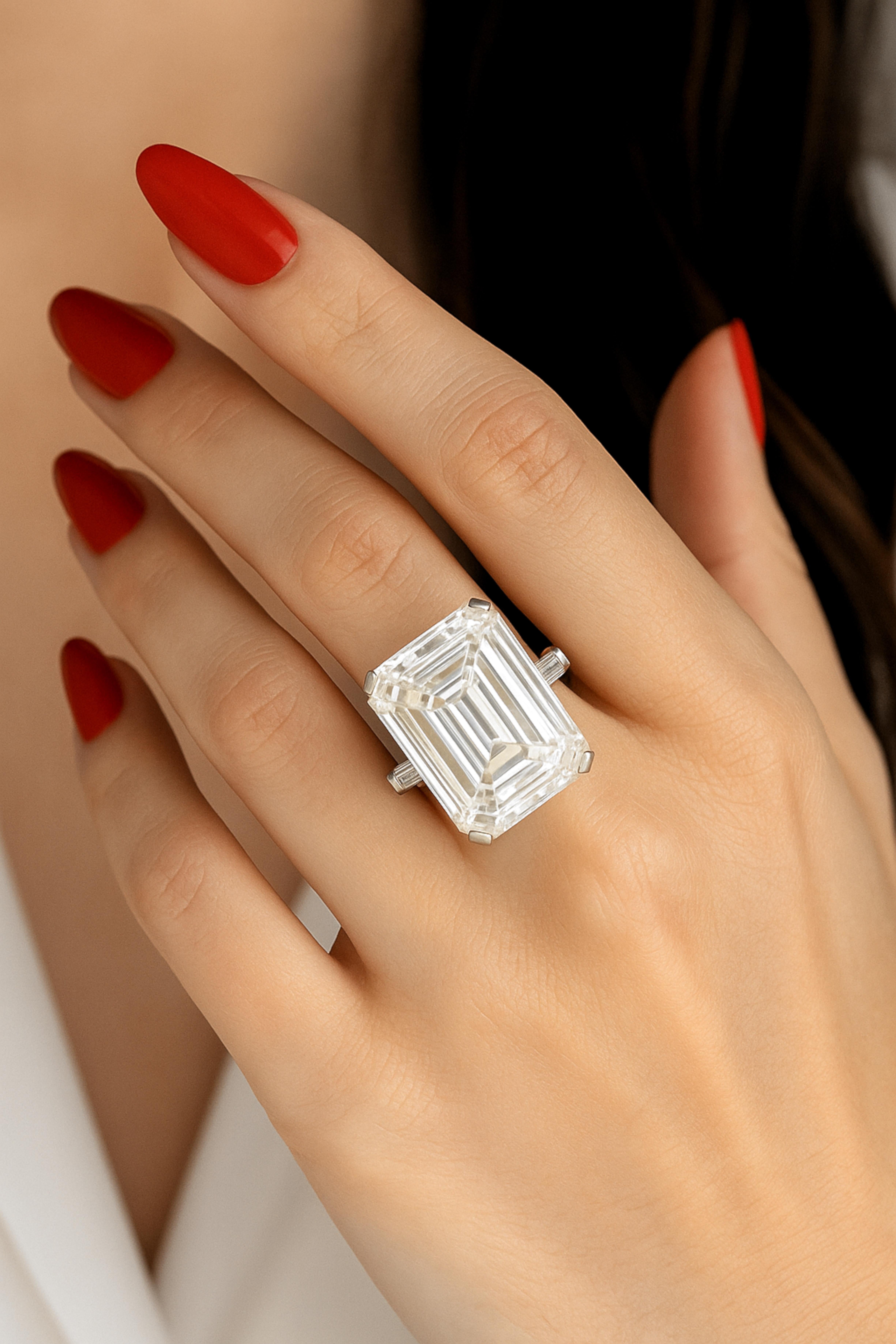 Women's or Men's GIA Certified 17.02 Carat Emerald Cut Diamond Platinum Tapered Baguette Ring For Sale