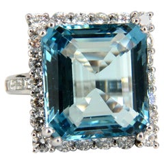 GIA Certified 17.03 Carat Natural "Blue" Aquamarine Diamonds Ring Vivid 18 Karat