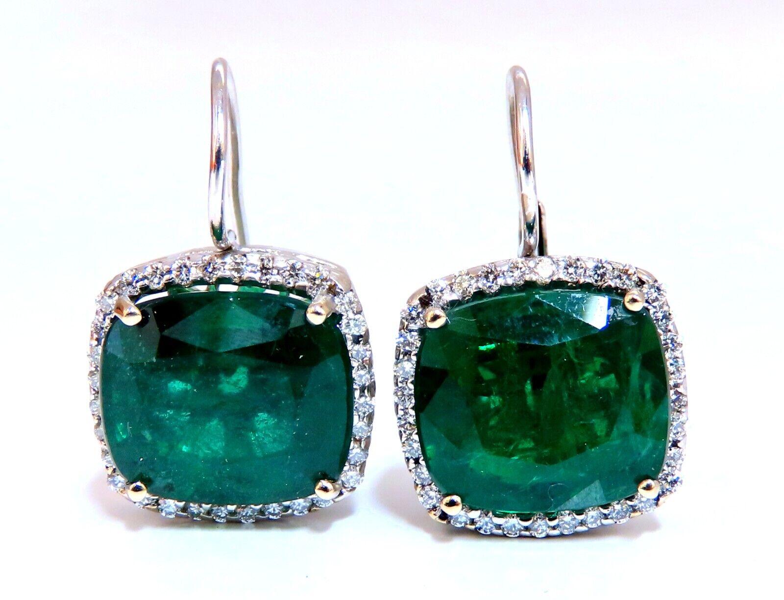 GIA Certified 17.05 Ct Natural Emeralds Diamond Earrings 18 Karat Cluster Halo For Sale 5