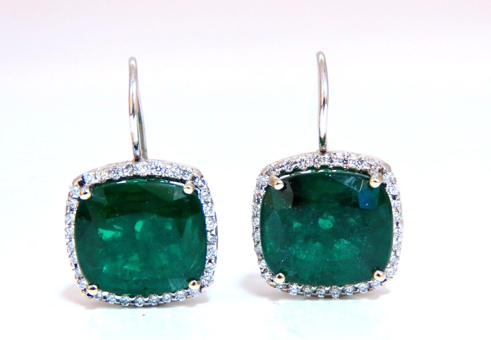 GIA Certified 17.05 Ct Natural Emeralds Diamond Earrings 18 Karat Cluster Halo In New Condition For Sale In New York, NY
