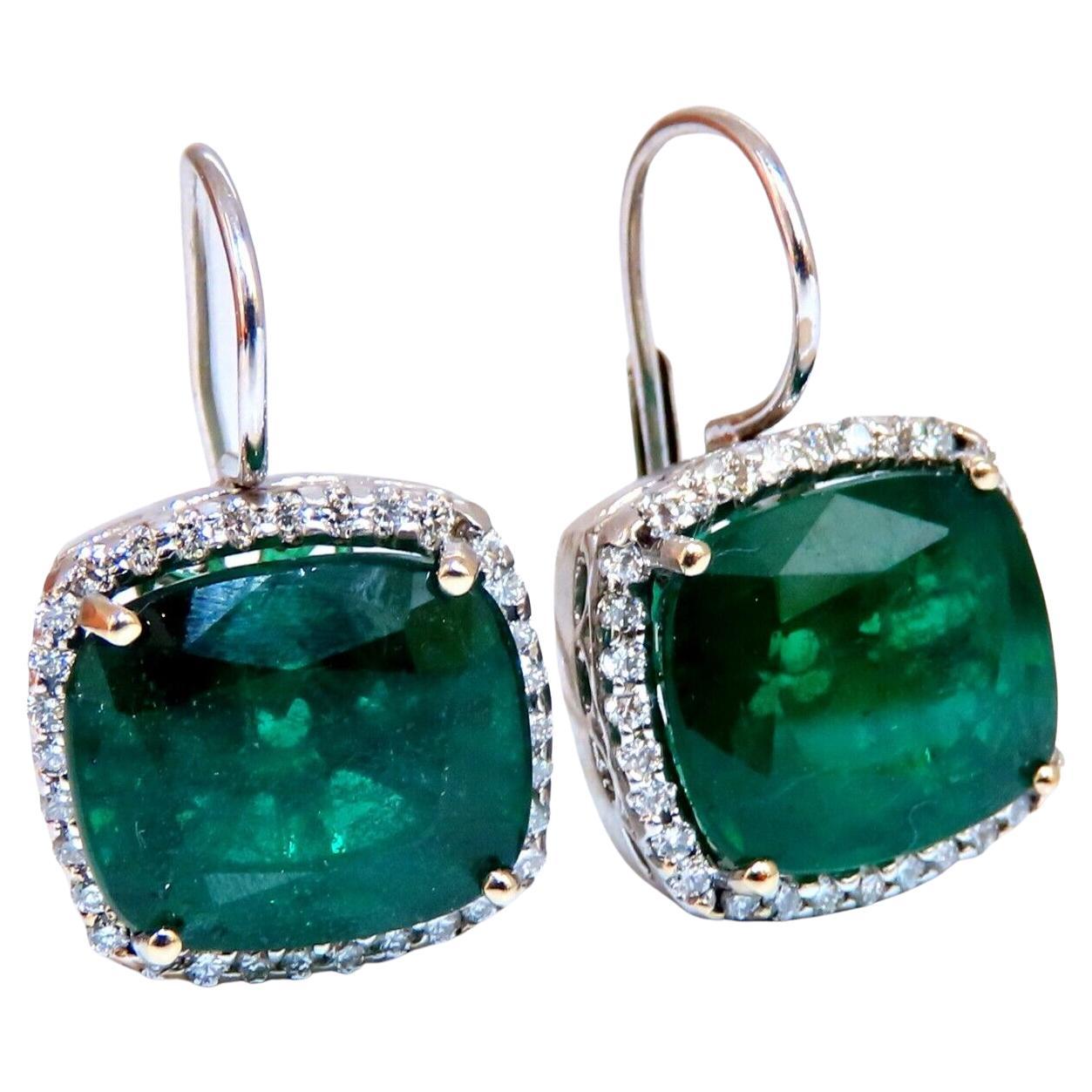 GIA Certified 17.05 Ct Natural Emeralds Diamond Earrings 18 Karat Cluster Halo For Sale