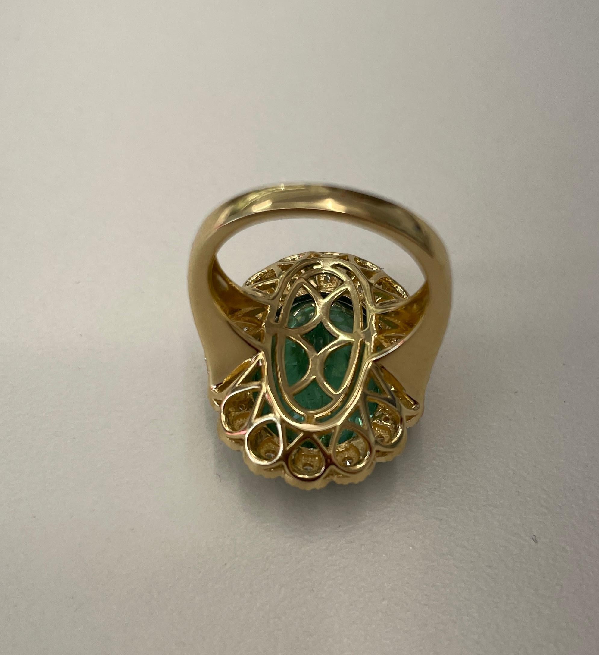 GIA Certified 17.06 Cts Paraiba Tourmaline sets in 18K Yell gold & Diamond Ring For Sale 3