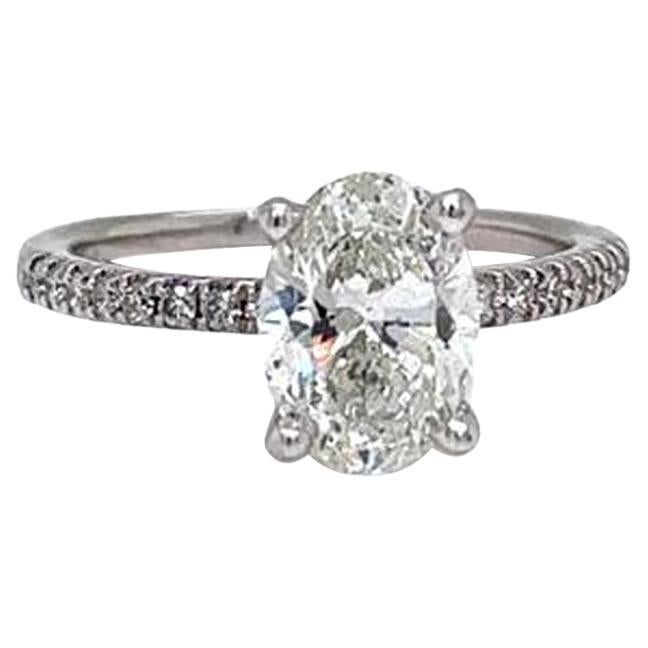 Exceptional GIA 1.70 Carat Oval Diamond with 0.55ct Pave Diamond Ring Flawless For Sale