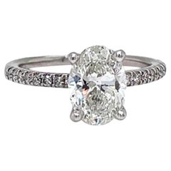 Exceptional GIA 1.70 Carat Oval Diamond with 0.55ct Pave Diamond Ring Flawless