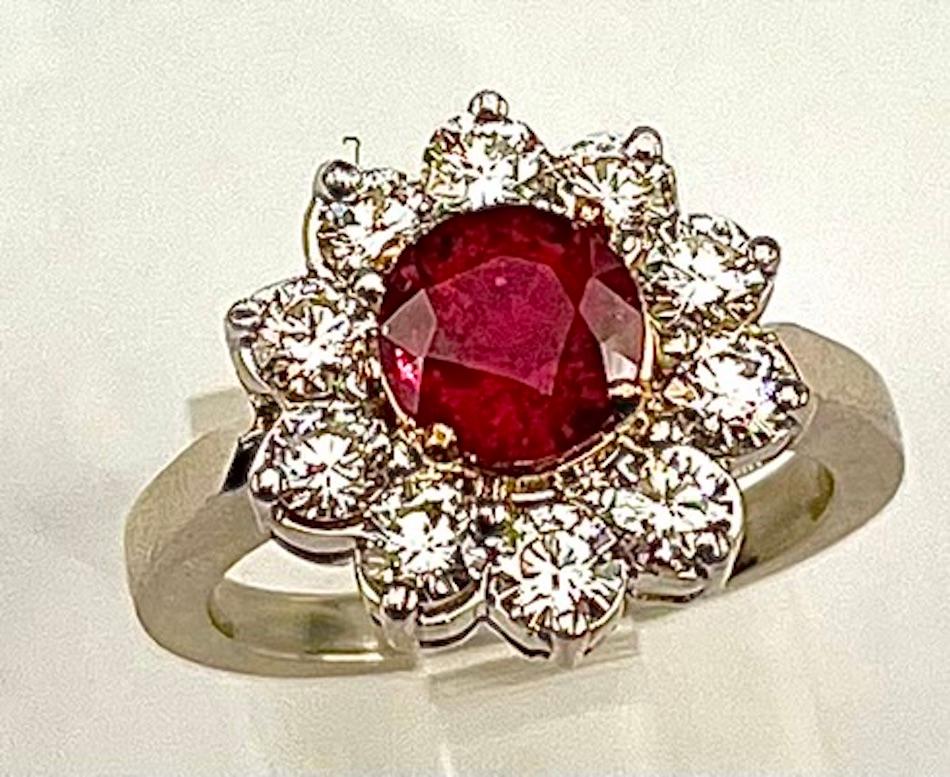 Round Cut GIA Certified 1.70Ct Round Brilliant Step Cut Natural Ruby For Sale
