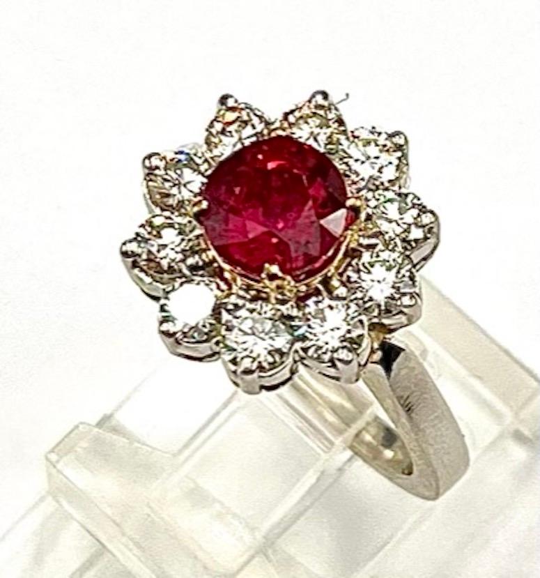 GIA Certified 1.70Ct Round Brilliant Step Cut Natural Ruby In New Condition For Sale In San Diego, CA