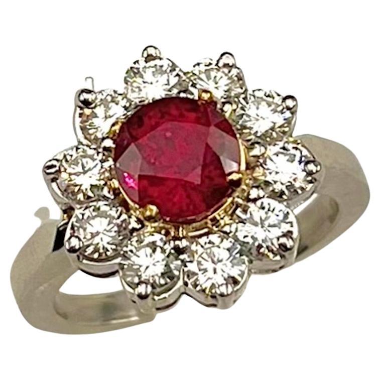 GIA Certified 1.70Ct Round Brilliant Step Cut Natural Ruby For Sale