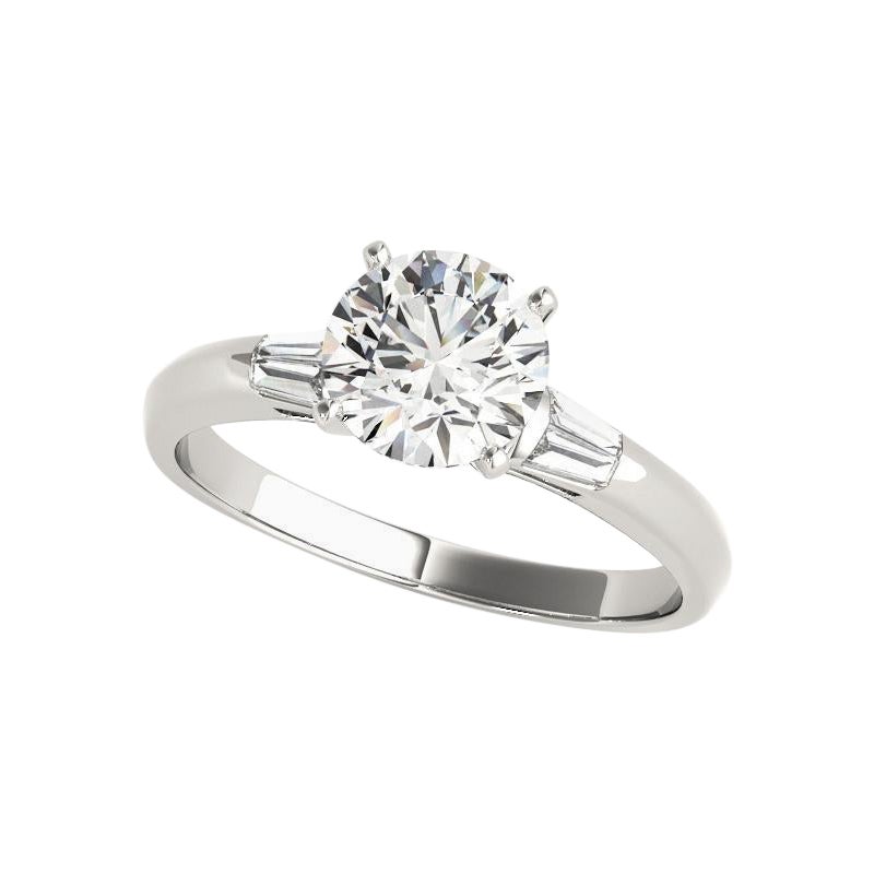 GIA Certified 1.70ct Round Classic Solitaire & Channel Baguette Diamond Ring For Sale