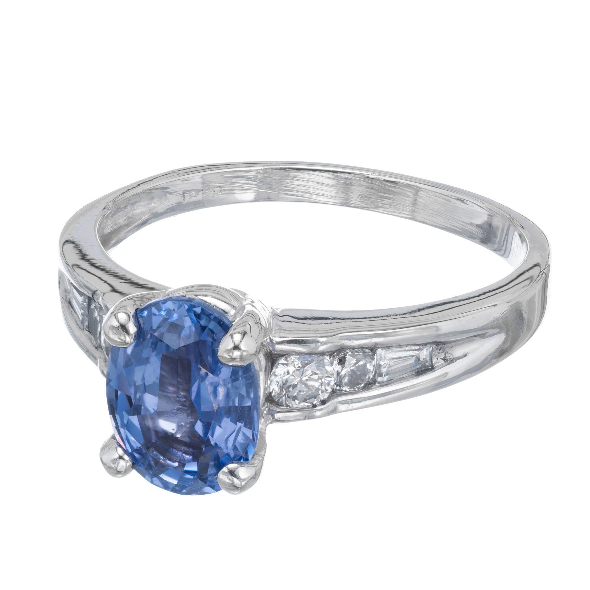 Oval Cut GIA Certified 1.71 Carat Blue Sapphire Diamond White Gold Engagement Ring For Sale