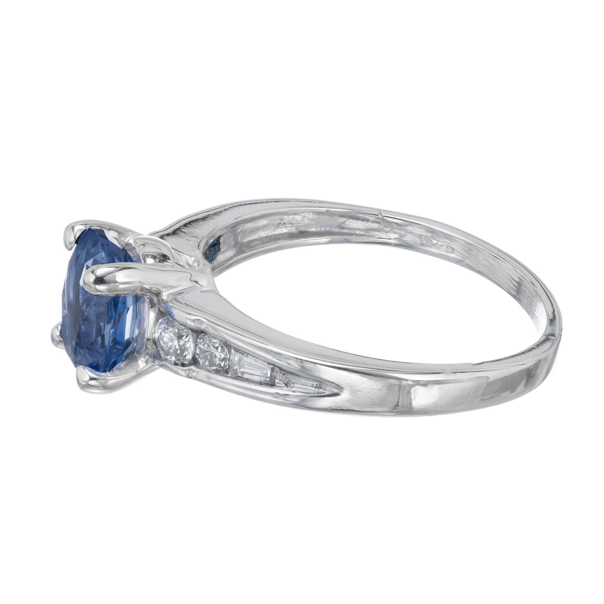 Women's GIA Certified 1.71 Carat Blue Sapphire Diamond White Gold Engagement Ring For Sale