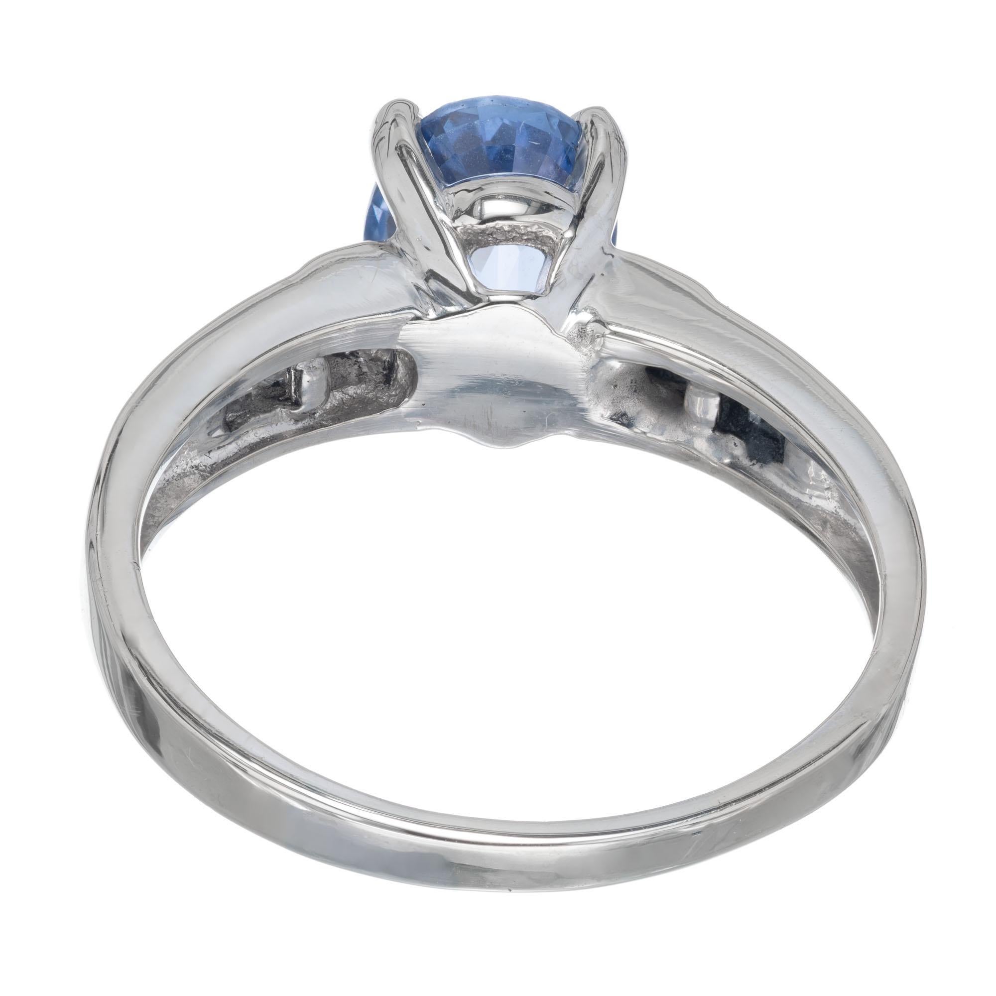 GIA Certified 1.71 Carat Blue Sapphire Diamond White Gold Engagement Ring For Sale 1