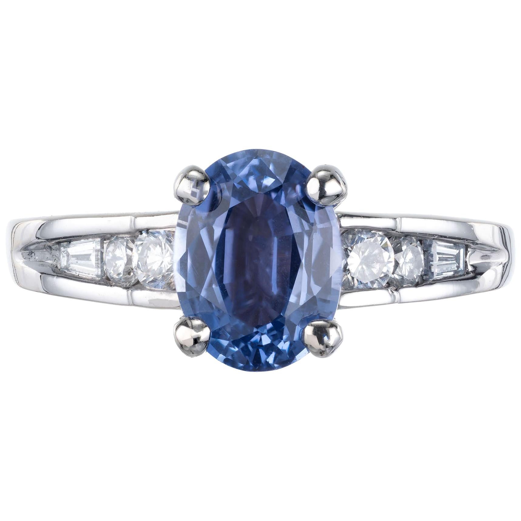 GIA Certified 1.71 Carat Blue Sapphire Diamond White Gold Engagement Ring