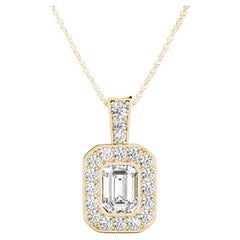 GIA Certified 1.71 Carat Emerald Cut Diamond Milgrain Halo Gold Pendant