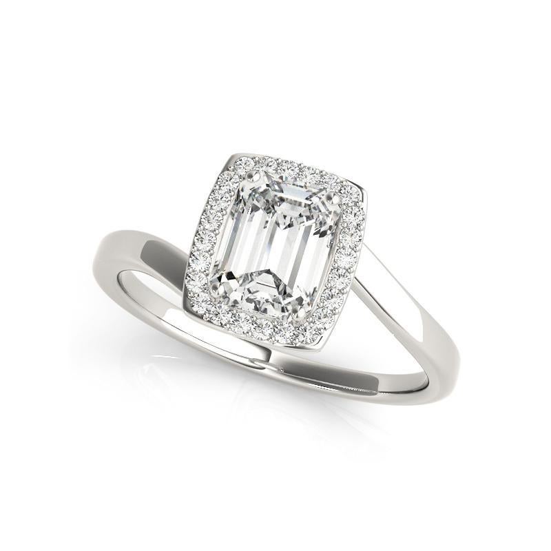 GIA zertifiziert 1,71 Karat Smaragd Halo gebogene Bypass Platin Diamant Ring (Smaragdschliff) im Angebot