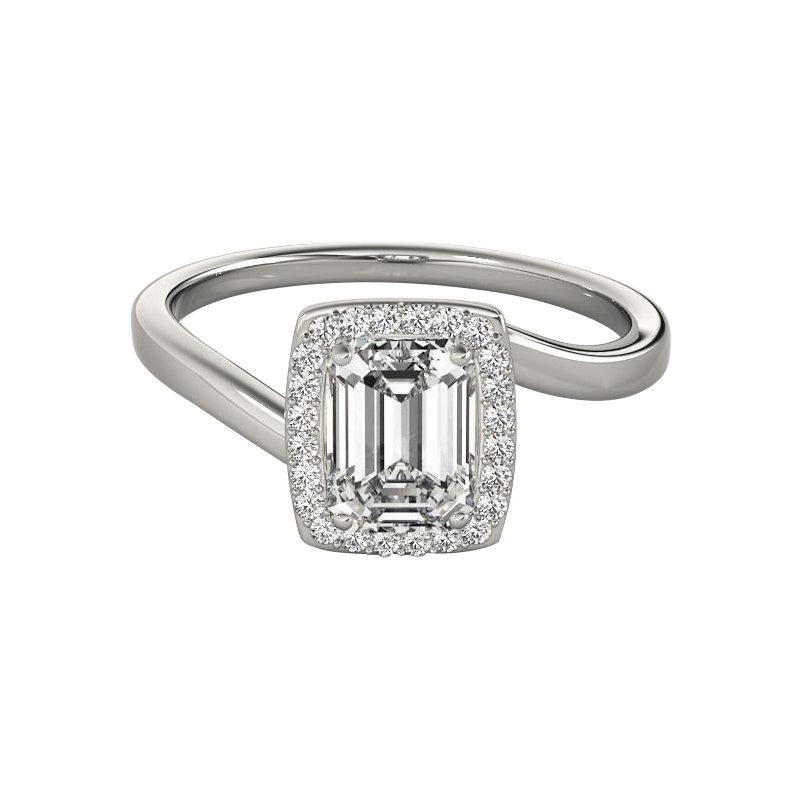 GIA Certified 1.71 Carat Emerald Halo Curved Bypass Platinum Diamond Ring