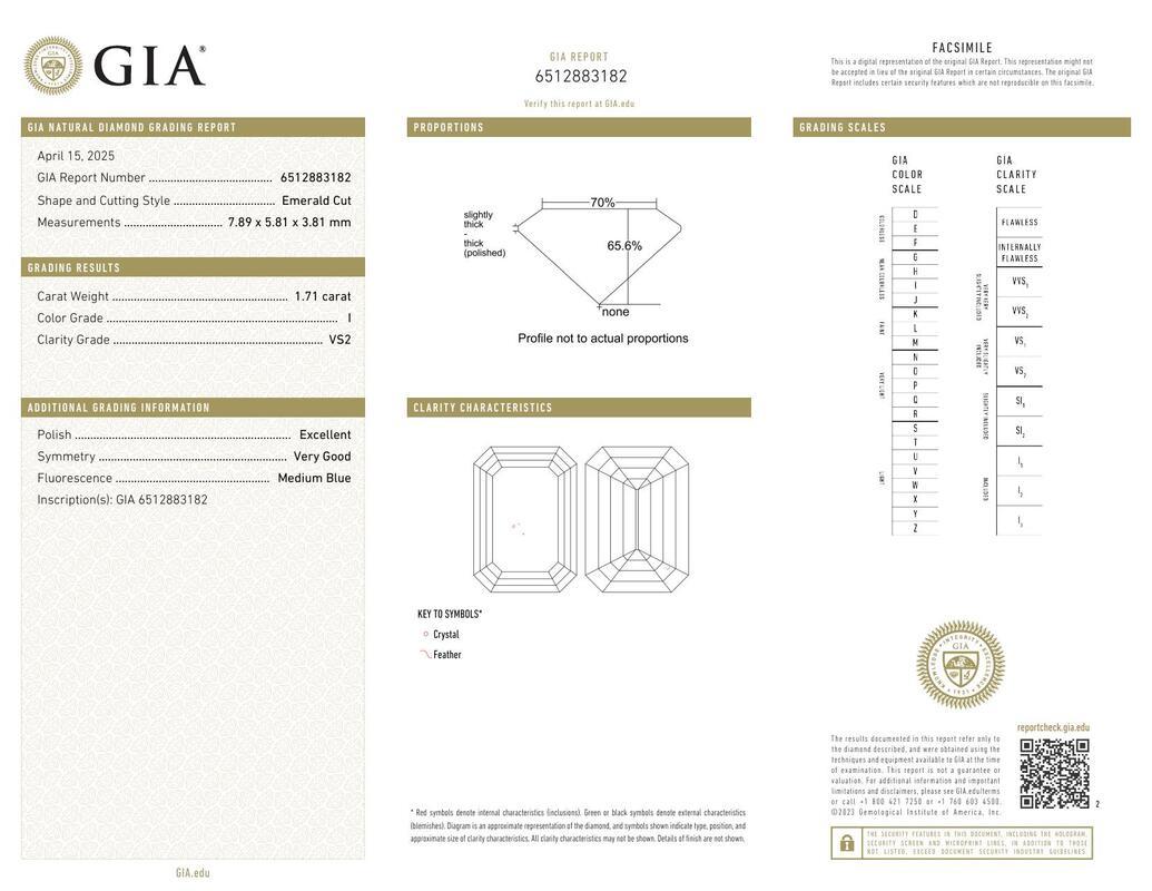 Contemporaneo GIA Certified 1,71 Carat Emerald Prong Set Solitaire Platinum Diamond Ring in vendita