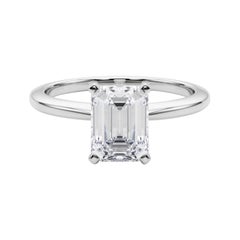 GIA Certified 1,71 Carat Emerald Prong Set Solitaire Platinum Diamond Ring