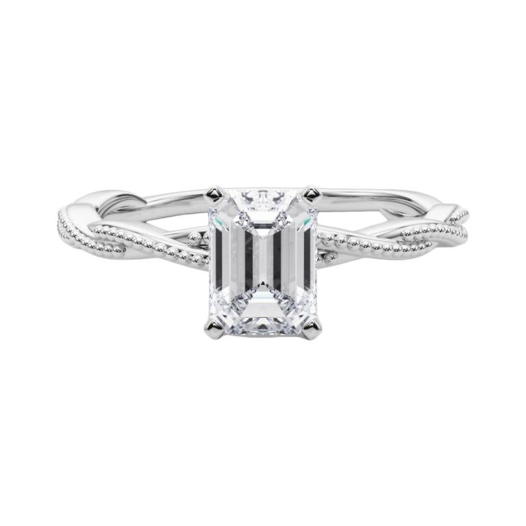GIA Certified 1.71 Carat Emerald Twisted Band Platinum Diamond Ring (Anello con diamante in platino)