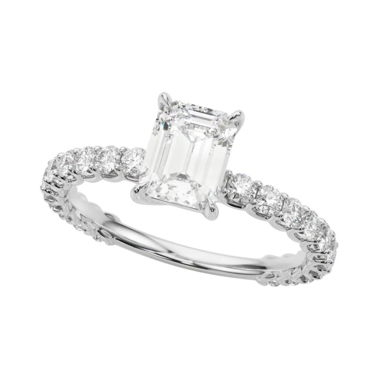 Bague d'émeraude certifiée GIA de 1,71 carat et bague d'éternité partielle en diamant