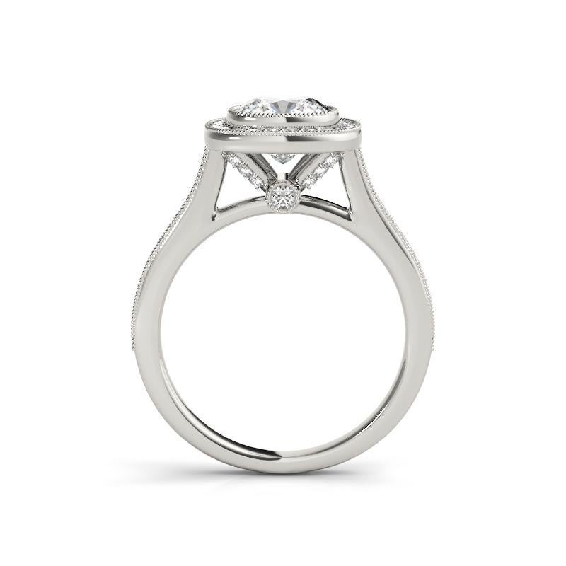 GIA zertifiziert 1,71 Karat Halo Cushion Kathedrale Milgrain Platin Diamantring (Kissenschliff) im Angebot