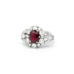 GIA Certified 1.71 Carat Natural Oval Cut Ruby & Diamond Halo Cocktail Ring