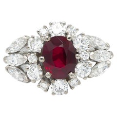 GIA Certified 1.71 Carat Natural Oval Cut Ruby & Diamond Halo Cocktail Ring