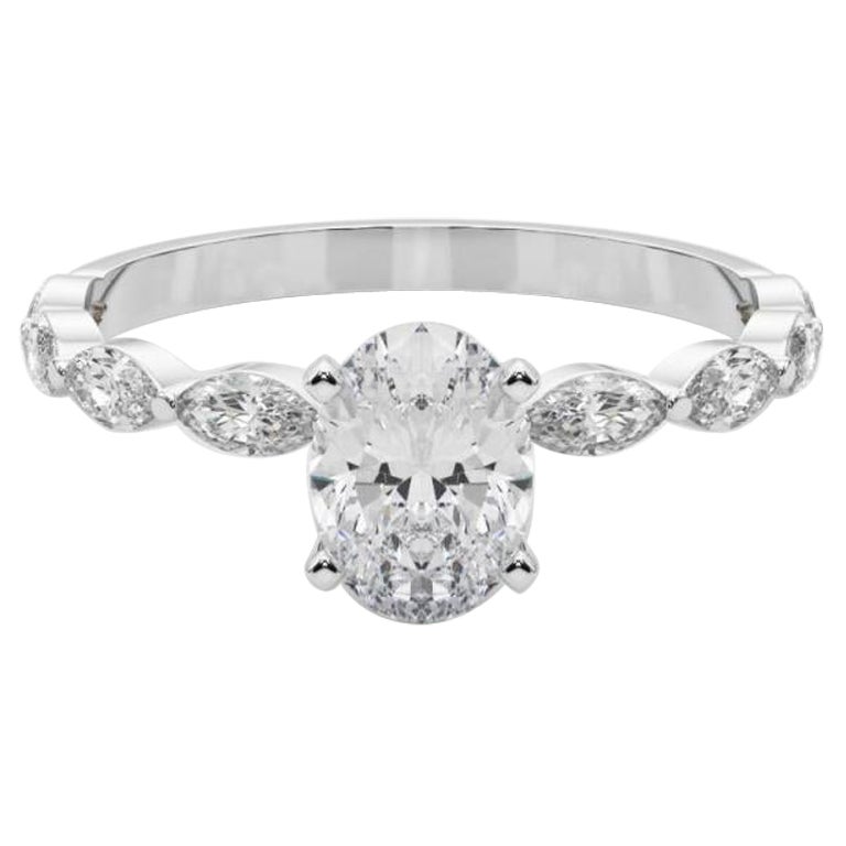 GIA zertifiziert 1,71 Karat Oval Diamant Band Solitär Platin Diamant Ring im Angebot