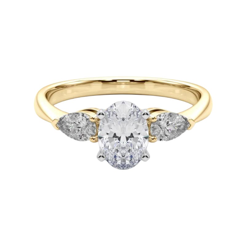 GIA Certified 1.71 Carat Oval East-West Three-Stone Diamond Ring