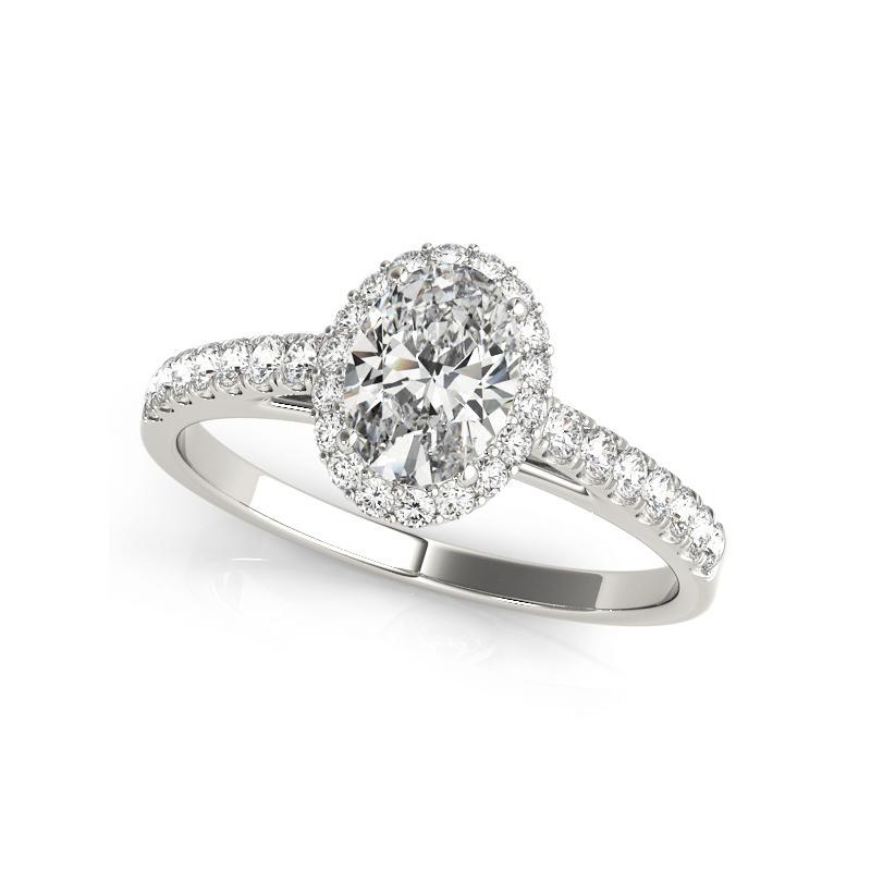 GIA Certificado 1.71 Quilate Oval Halo Pave Catedral  Anillo de diamantes