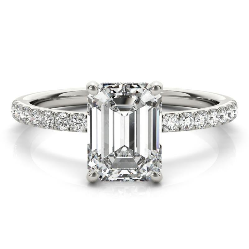 Anillo de diamantes de oro blanco de 18 quilates con halo oculto de esmeralda de 1,71 quilates certificado por GIA