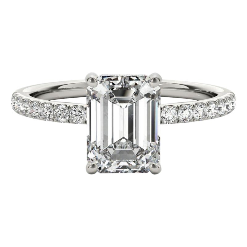 GIA Certified 1,71 Carat Pave Hidden Halo Emerald 18K White Gold Diamond Ring