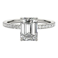 GIA Certified 1,71 Carat Pave Hidden Halo Emerald 18K White Gold Diamond Ring