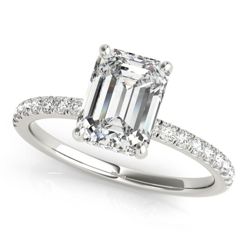 Emerald Cut GIA Certified 1.71 Carat Pave Hidden Halo Emerald  Diamond Ring For Sale