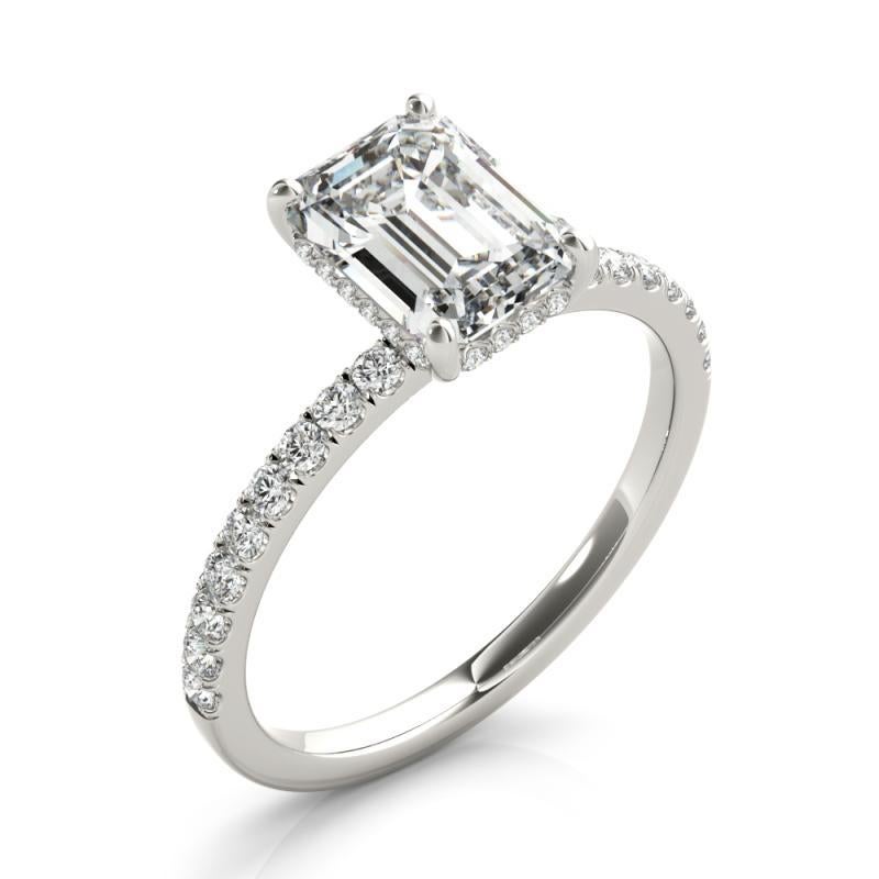GIA Certified 1.71 Carat Pave Hidden Halo Emerald  Diamond Ring For Sale 1