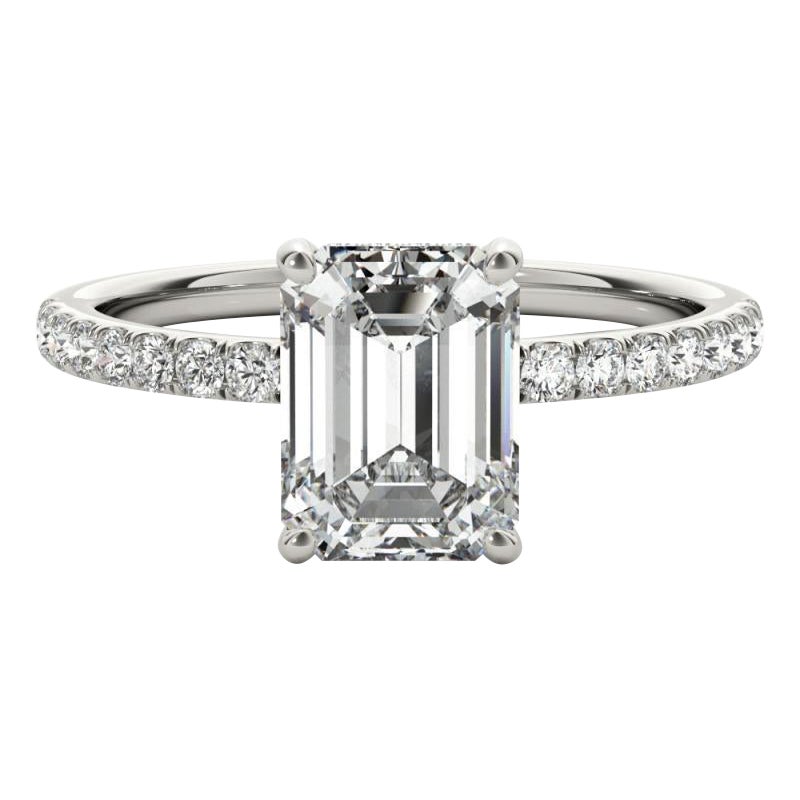 GIA Certified 1.71 Carat Pave Hidden Halo Emerald  Diamond Ring