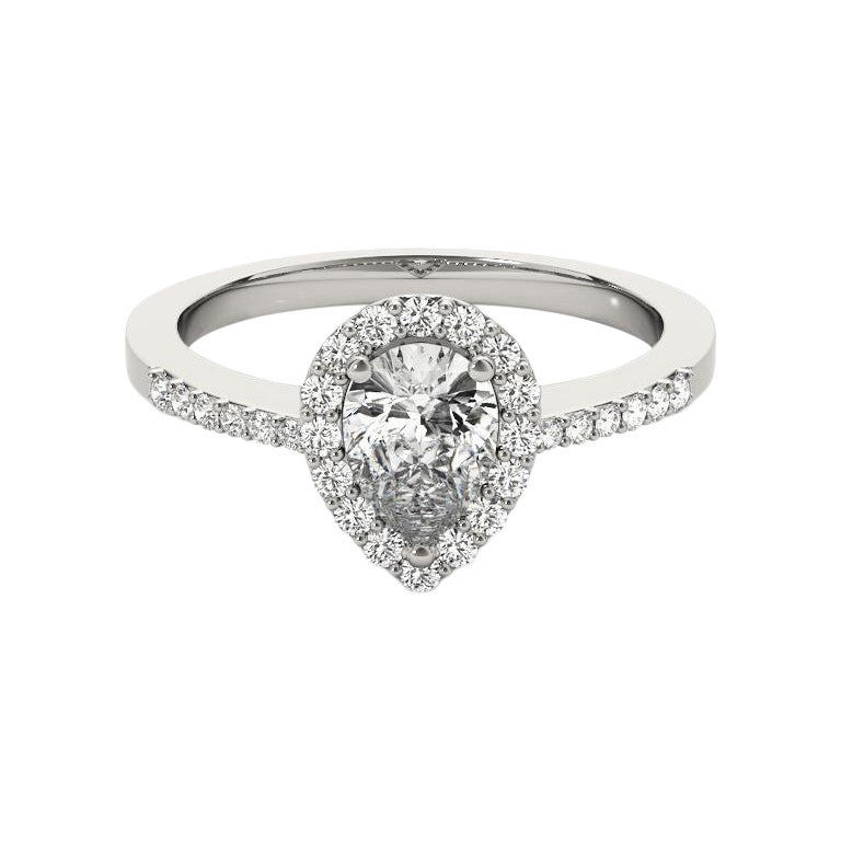 GIA Certificato 1,71 Carati Pear Halo Pave Openwork Anello con diamante