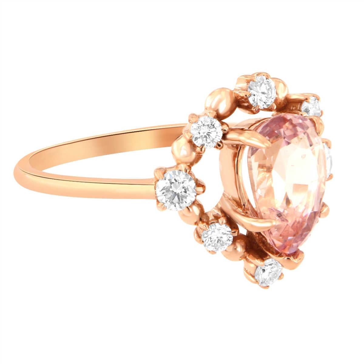 GIA-zertifizierter 1,71 Karat birnenförmiger rosa Saphir 18k RG Halo Diamantring (Tropfenschliff) im Angebot
