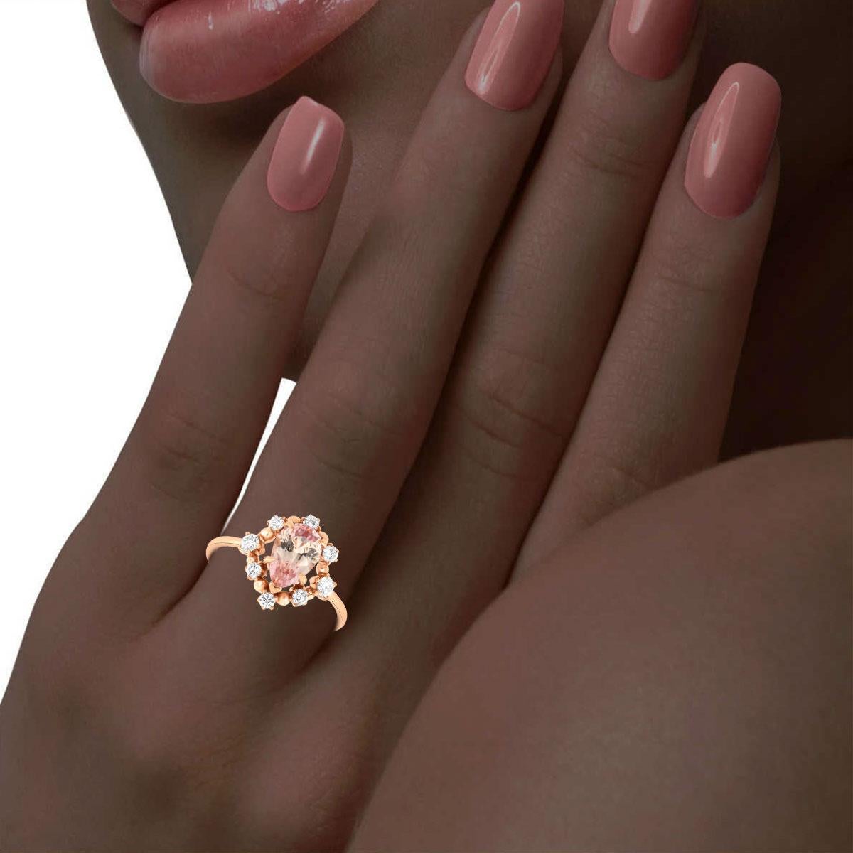 GIA-zertifizierter 1,71 Karat birnenförmiger rosa Saphir 18k RG Halo Diamantring im Angebot 1