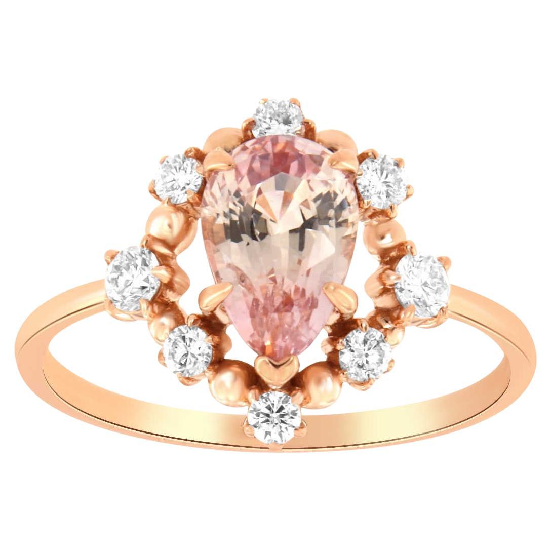 Bague avec saphir rose en forme de poire de 1,71 carat, certifiée par le GIA, avec diamants en halo RG 18k