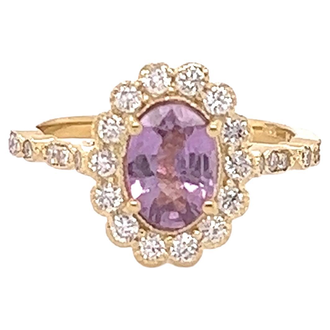 GIA Certified 1.71 Carat Pink Sapphire Diamond Yellow Gold Engagement Ring For Sale