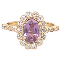GIA Certified 1.71 Carat Pink Sapphire Diamond Yellow Gold Engagement Ring
