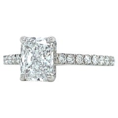 GIA Certified 1.71 Carat Radiant Cut Natural Diamond Engagement Ring Bridal Band