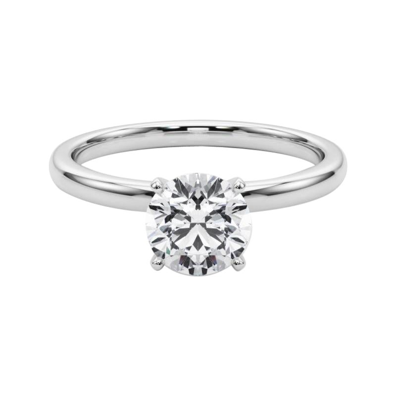Anello con diamante rotondo solitario a quattro punte in oro bianco certificato GIA da 1,71 carati