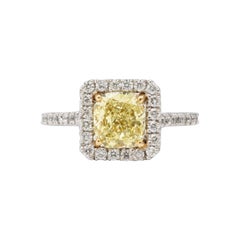 Bague de fiançailles en diamant jaune certifié GIA de 1,71 carat