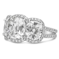 GIA Certified 1.71 Carats Cushion Cut Diamond Three-Stone Engagement Ring