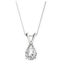 GIA Certified 1.71 ct Pear Diamond Solitaire White Gold Pendant Necklace