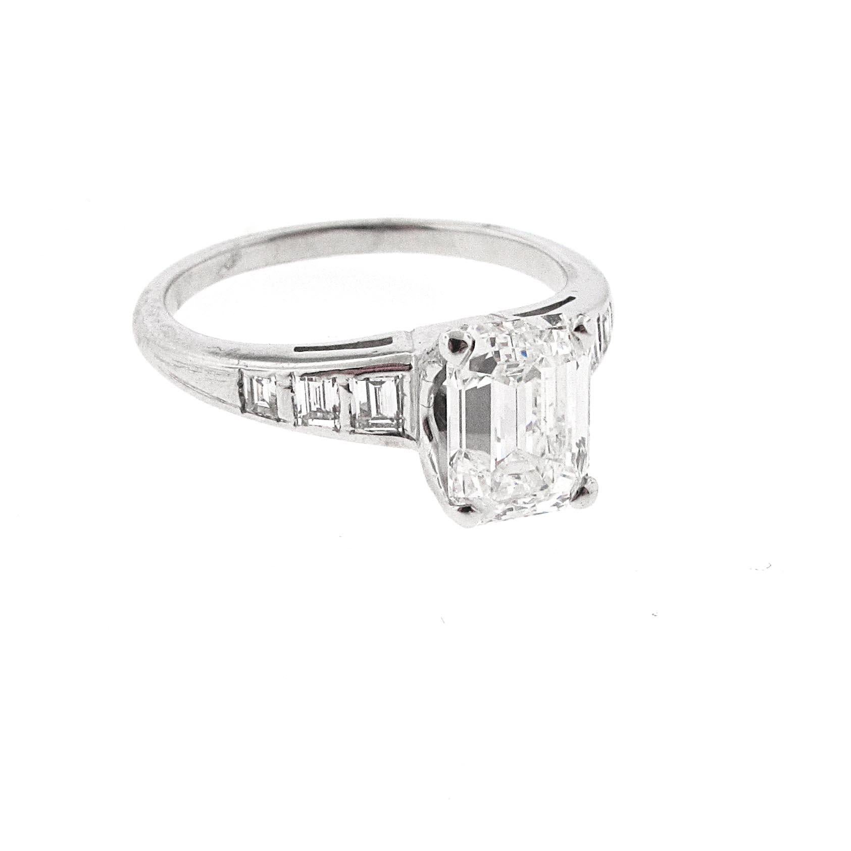 GIA Certified 1.71 H-VS2 Emerald Cut Diamond Engagement Ring with Matching Band In Excellent Condition In Beverly Hills, CA